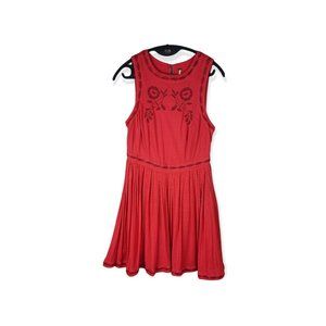 Free People Red Birds of Feather Embroidered Dress Size 2